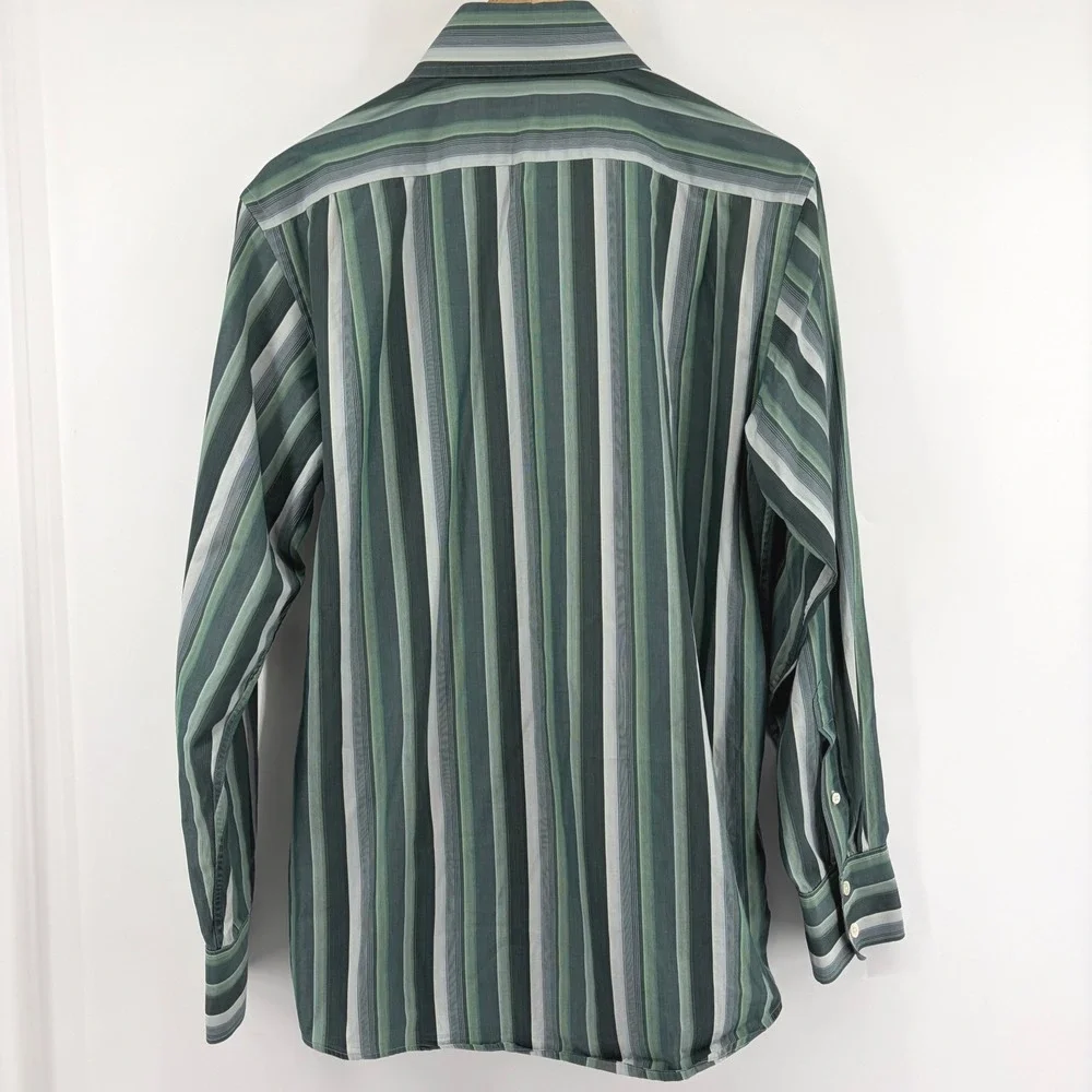 Banana Republic Mens Green Striped Long Sleeve Button Down Shirt 15-15 1/2